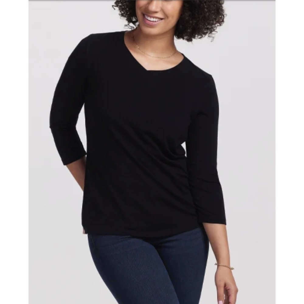 Woolx Elena Duralite All Season Loose Fit Black Merino Wool V-Neck 3/4 Sleeve